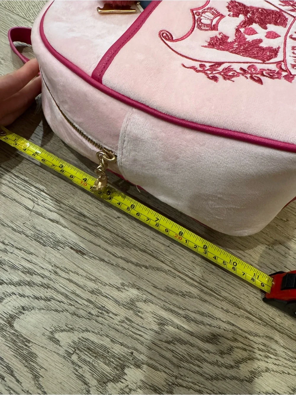 Juicy Couture Pink Velour Backpack Dog Crest Pom Pom Y2K Bag